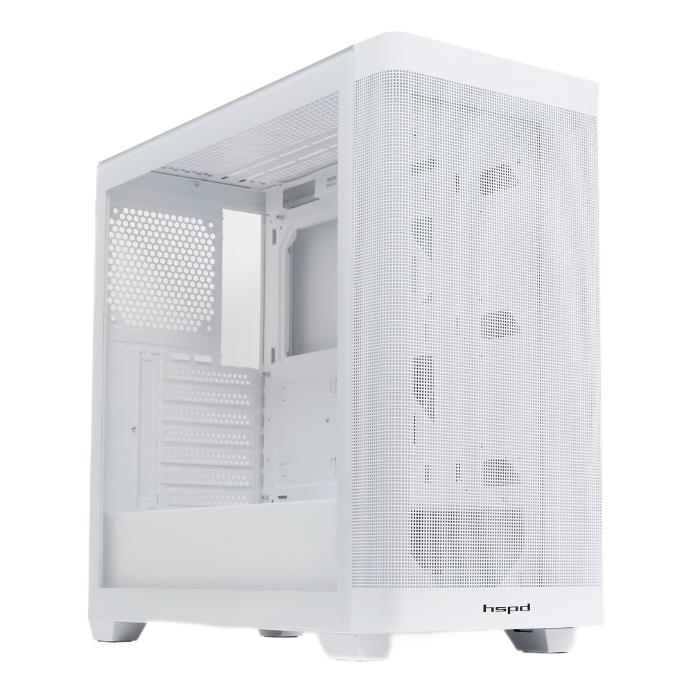 Корпус без блока питания/ Case HSPD M740, Mesh Mid Tower, White, TG, 0.6 SPCC, no fans, E-ATX, ATX, mATX, mITX, 170/400/200mm, 4x2.5", 2x3.5", 7xPCI, 1xUSB-A 3.0, 1xUSB-C 3.0, 460x218x450mm