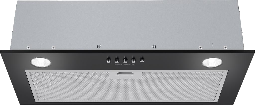 ВЫТЯЖКА MAUNFELD CROSBY SINGL 60 BLACK/ Полновстраиваемая, 60см, 850 м3, кнопочное управление, LED, площадь кухни до 30м2, опция: угольный фильтр CF140C-2шт, черная