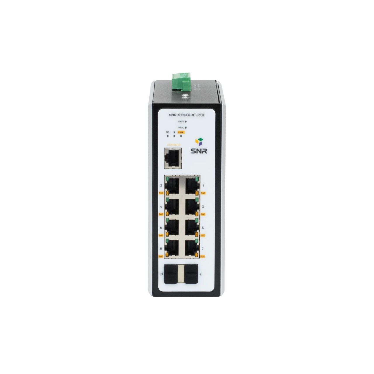 SNR SNR-S225Gi-8T-POE Управляемый промышленный PoE коммутатор уровня 2, 8 портов 10/100/1000Base-T, 2 порта 100/1000Base-X (SFP), бюджет PoE 240 Вт, два входа питания RPS 50-57V DC