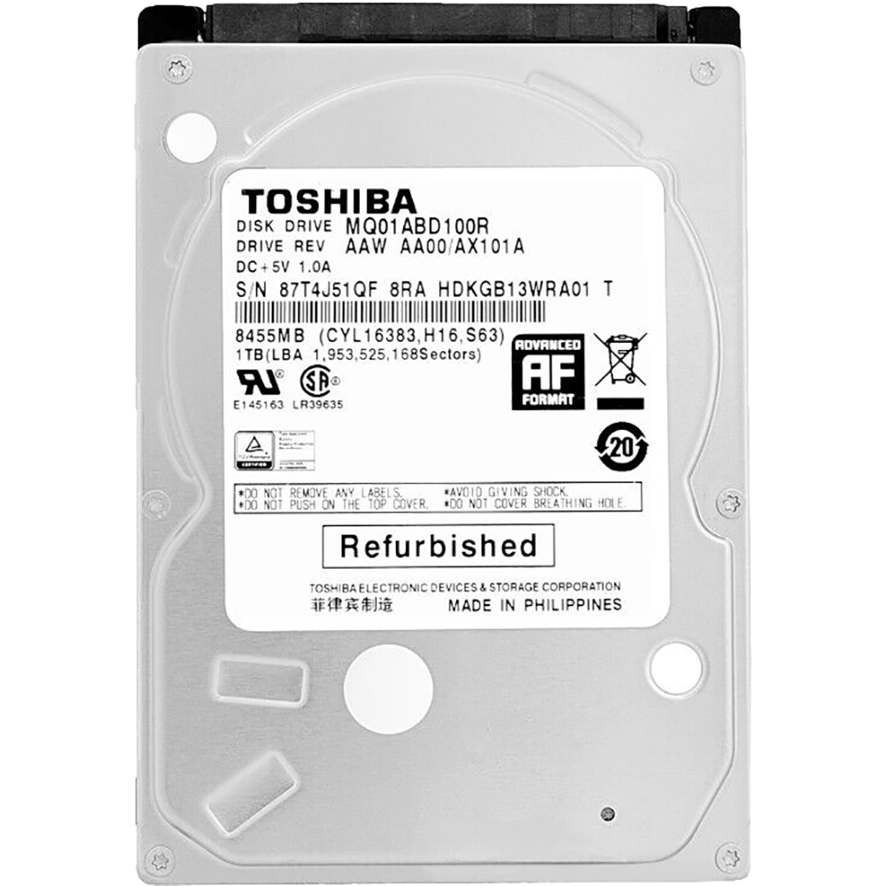 Жесткий диск/ HDD Toshiba SATA 1TB 2.5" 6.0 Gbit/s 5400 rpm 8Mb OFFICIAL RECERTIFIED 1 year warranty (replacement WD10SPZX, ST1000LM048, ST1000LM035)