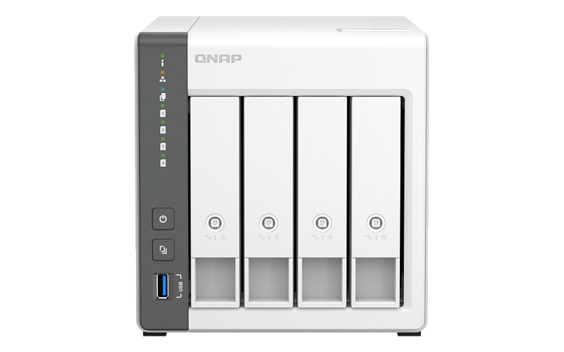 QNAP D4 (REV. C) Сетевое хранилище без дисков/ channel NAS 4 HDD trays. ARM 4-core Cortex-A55 2.0GHz, RAM 4 GB (max), 1x2.5GbE, 1x1GbE, 2xUSB 2.0 port,1xUSB 3.2 Gen 1