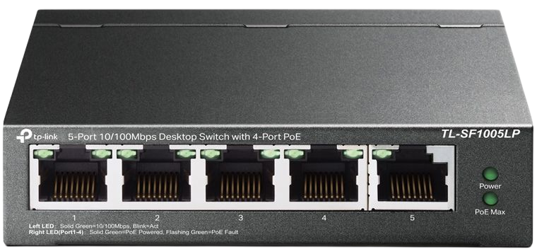 TP-Link TL-SF1005LP Настольный коммутатор с 5 портами 10/100 Мбит/с (4 порта PoE+)