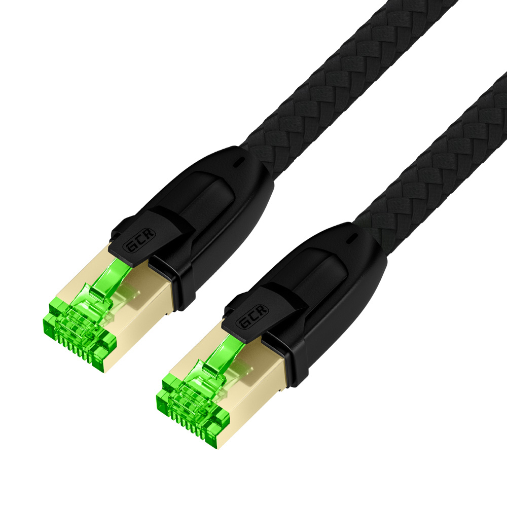 GCR PRO Патч-корд PROF кат.8 ethernet 2.0m S/FTP, RJ45, медь, 40 Гбит/с, 26 AWG, в оплетке текстиль, черный, литой, экран. коннекторы 24K GOLD, T568B