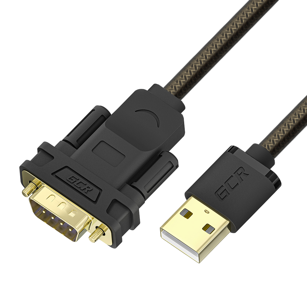 GCR Конвертер-переходник 0.5m PROF USB 2.0 AM / DB9 RS-232  c чипсетом PL2303GS, медь, черно-прозрачный, экран, армирование
