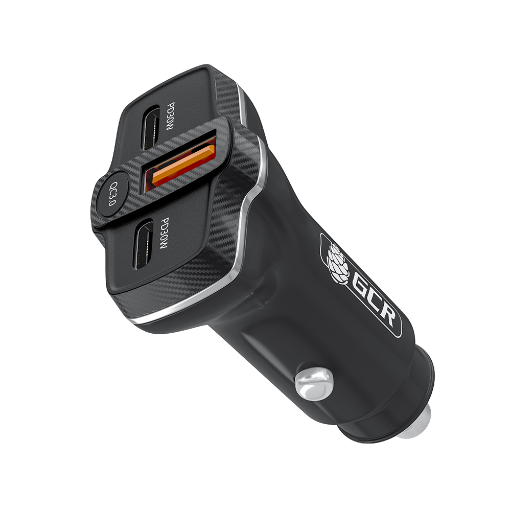 GCR PRO Автомобильное зарядное устройство 3в1, USB QC3.0 + 2 порта Type-C PD 30W, черный