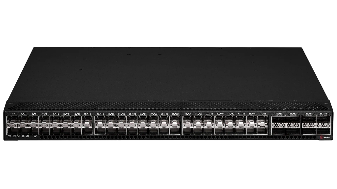 Коммутатор/ Управляемый коммутатор, 8 портов 100GbE QSFP28, 48 портов 25GbE SFP28, 1 порт USB, консольный порт, порт управления MGMT, 2 сменных блока питания