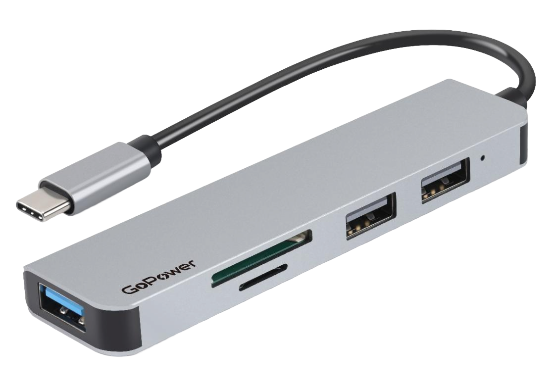 хаб/ USB-Хаб GoPower GPH5-1 3USB/MicroSD/SD Type-C (m) USB3.0 (1/100)