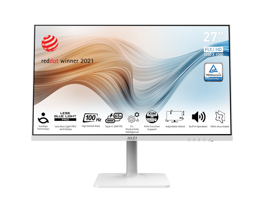 MSI Modern 27" MD272XPW {IPS 1920x1080 100Hz 1ms 1000:1 300cd 178/178 HDMI1.4 DisplayPort1.2 USB-C 2xUSB Speaker HAS Pivot White(white cable)}