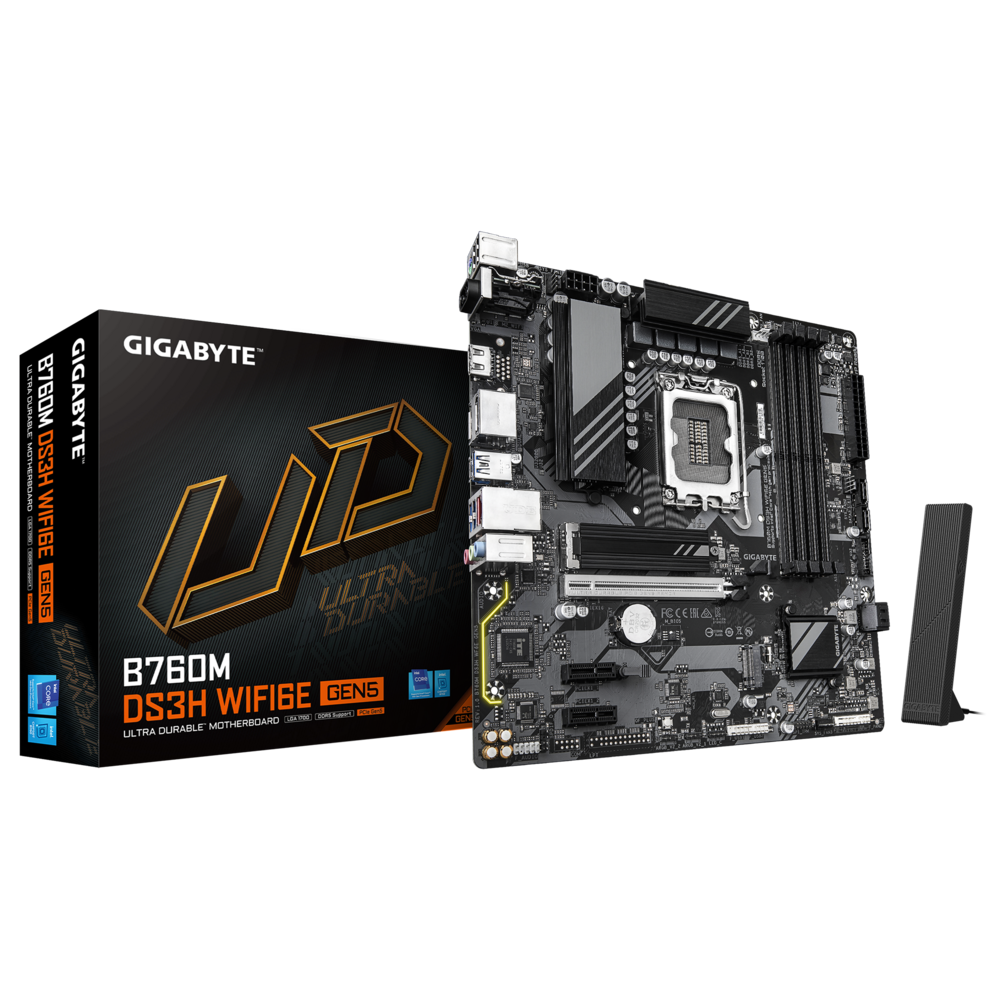Gigabyte B760M DS3H WF6E GEN5 Soc-1700 Intel B760 4xDDR5 mATX AC`97 8ch(7.1) 2.5Gg RAID+HDMI+DP