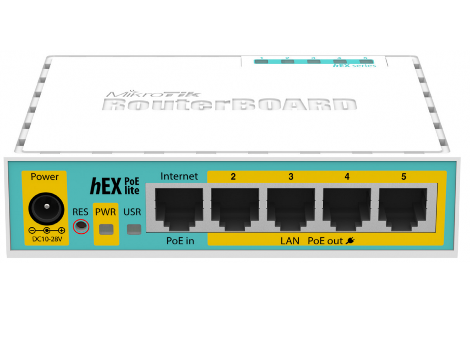 MikroTik RB750UPr2 hEX PoE lite Маршрутизатор 5-портовый 100-Мбитный  с поддержкой PoE на 4-х портах 5x Ethernet, раздача PoE, 650 МГц ЦП, 64 МБ
