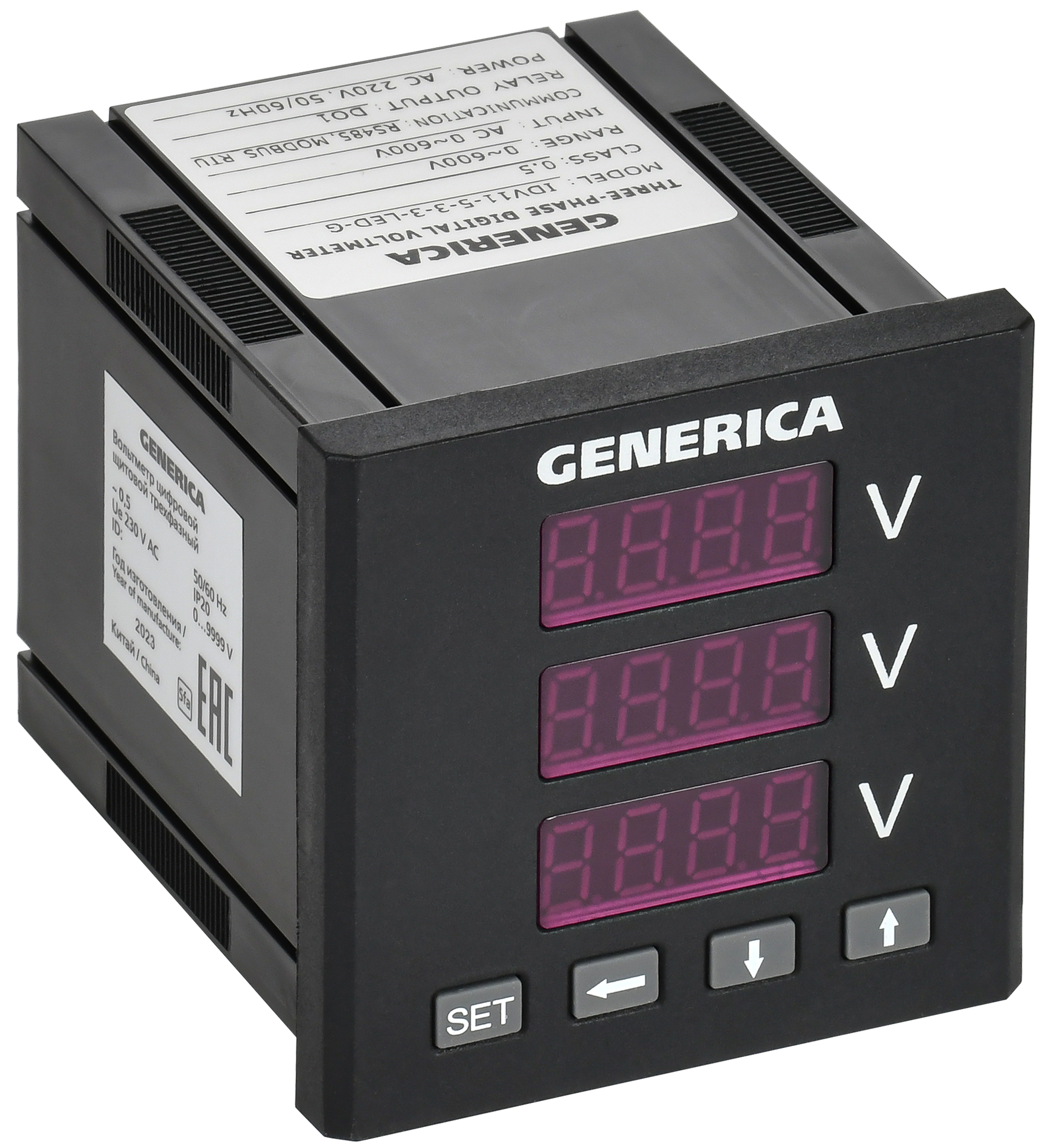 Вольтметр цифр. щит. 3-ф. DO RS-485 72х72 LED GENERICA