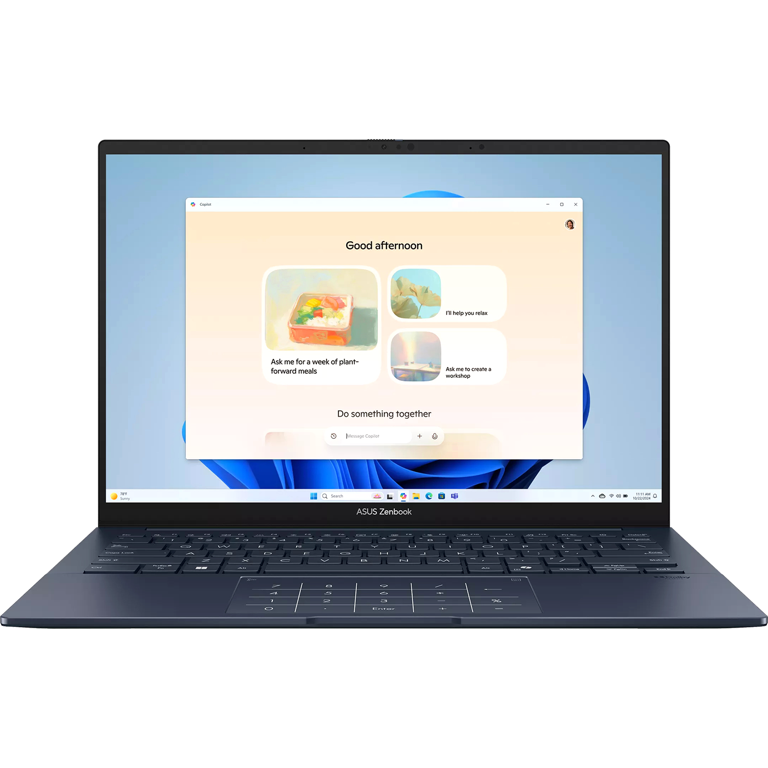 Ноутбук/ ASUS UX3405CA-ST1350 14"(2880x1800 OLED 16:10)/Intel Core Ultra 5 225H(3.3Ghz)/16384Mb/512SSDGb/noDVD/Int:Intel Arc graphics/Cam/BT/WiFi/75WHr/war 1y/1.28kg/Ponder Blue/DOS + алюм корп; +чехол; NumberPad