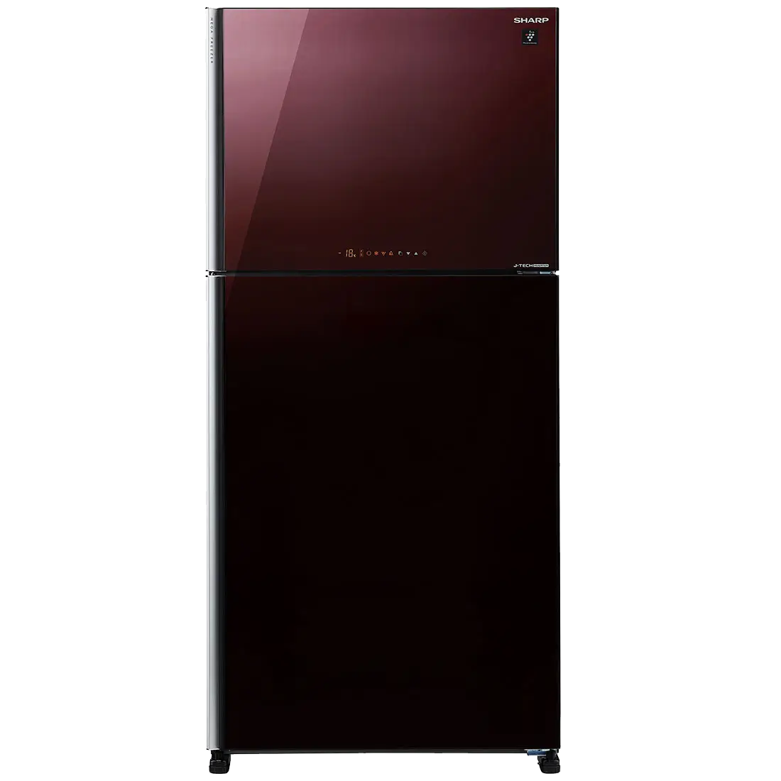 Холодильник Sharp/ Холодильник Sharp, отдельностоящий, ВхШхГ 187x86.5x74 см, объем 600 (422+178) л, No Frost, инверторный компрессор, ионизация воздуха, быстрое замораживание, быстрое охлаждение, дезодорирующая система, LED освещение, льдогенератор, энергоэффективность A++, цвет темно-бордовое стекло