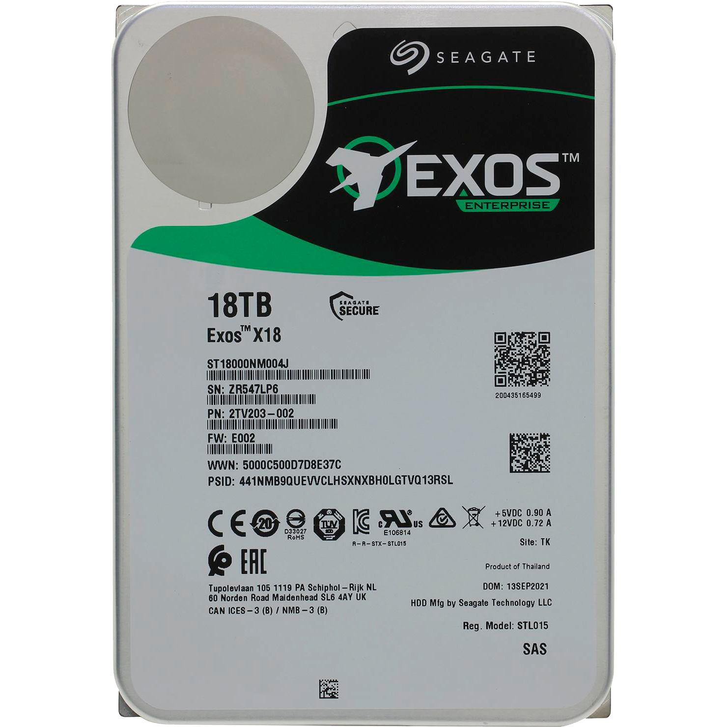 18TB Seagate Exos X18 (ST18000NM004J) {SAS 12Gb/s, 7200 rpm, 256mb buffer, 3.5"}