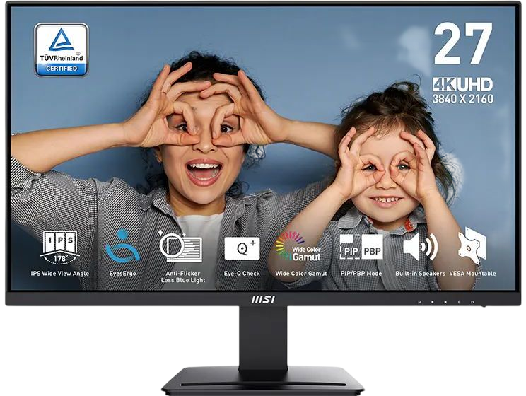 Монитор/ MSI PRO MP273U 27'', 3840x2160, IPS, 178x178, 300nit, 60Hz, 4ms, 2HDMI/DP, noUSB-A, Audio out, T, ExtPWR, 75x75VESA, Black, 1y