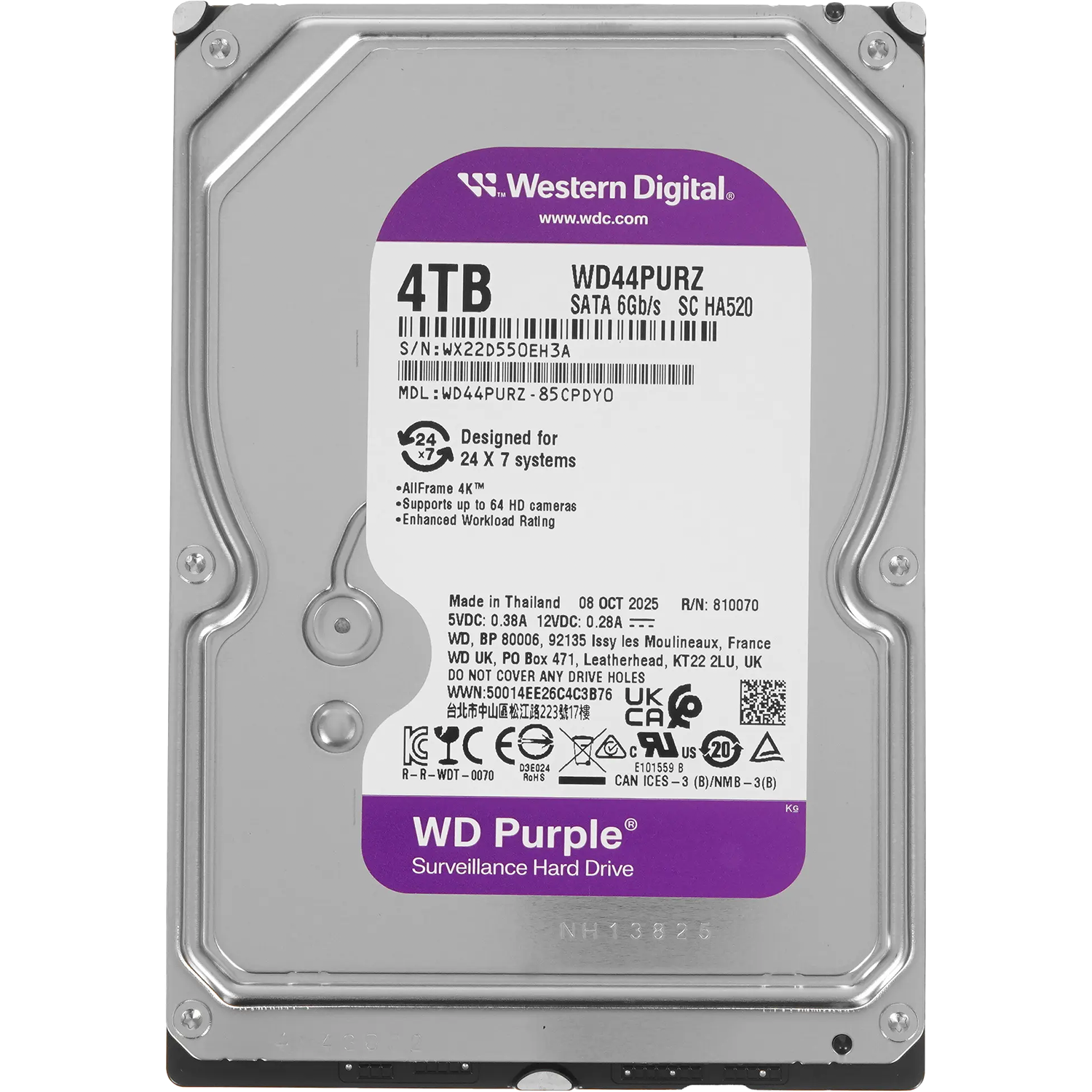 4TB WD Purple (WD44PURZ) {Serial ATA III, 5400- rpm, 128Mb, 3.5"}