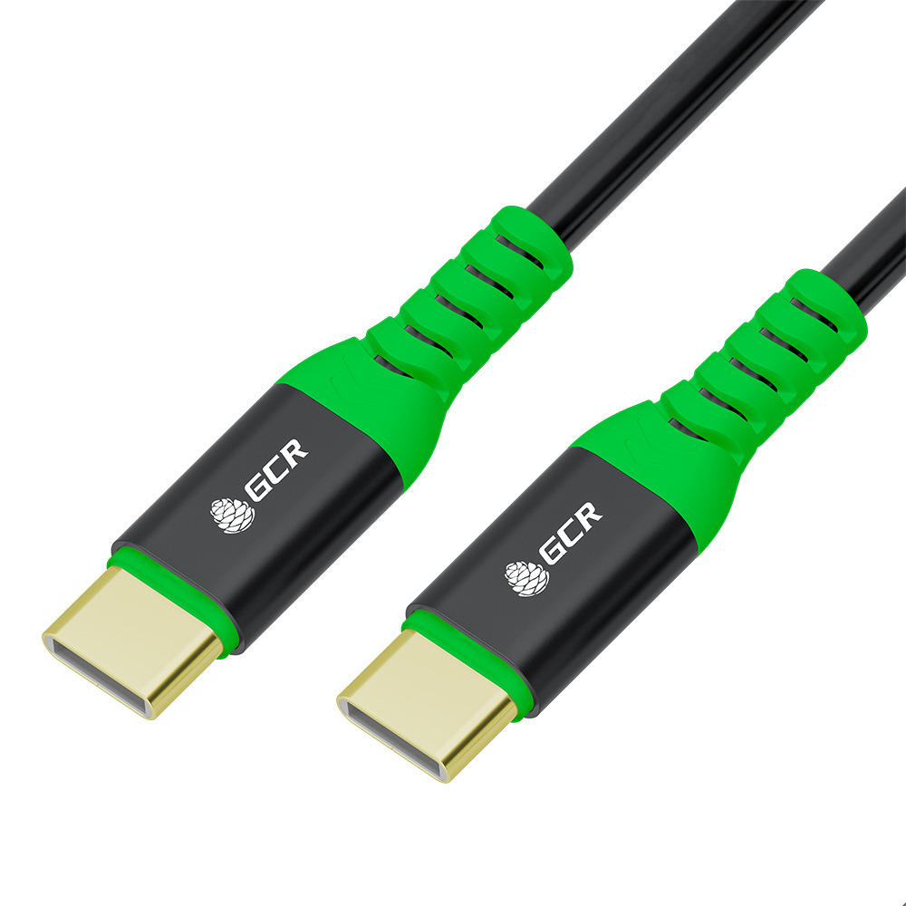 GCR PRO Кабель PREMIUM 3.0m TypeC / TypeC PD 60W, медь, быстрая зарядка для iPhone 15/16/17, силикон, черный, GOLD, AL корпус