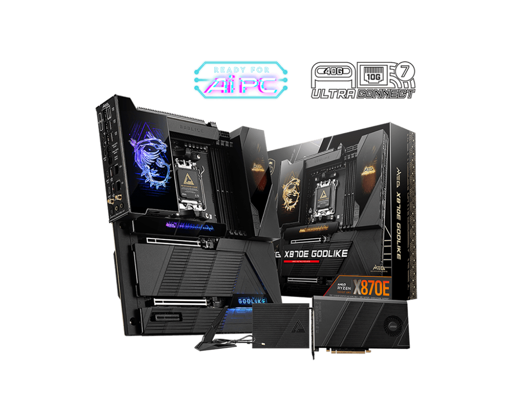 Материнская плата MSI MEG X870E GODLIKE X870, AM5, 4*DDR5, 2*PCIEx16, 1*PCIEx4, 7*M.2, 7*TypeC, 8*USB3.2Gen2, 4*USB3.2Gen1, 4*USB2.0, 4*SATA3.0, 10G, 5G, 2*Type-C(DP), E-ATX, RTL