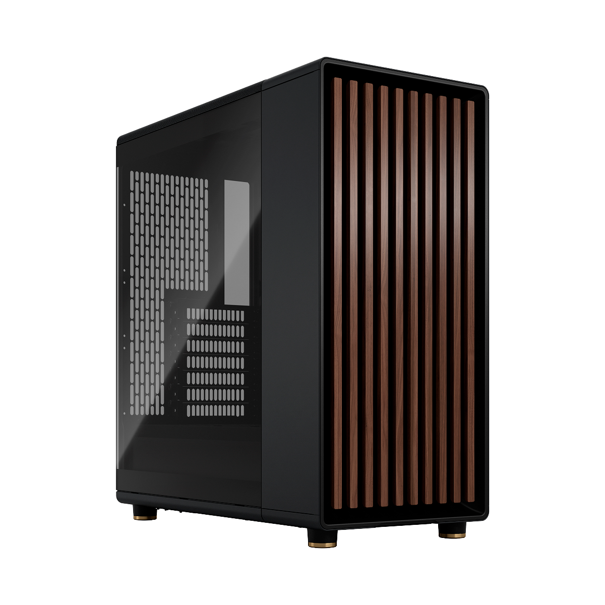 Корпус без блока питания/ Case Fractal Design North TG Dark Tint, Midi-Tower, 2x140mm, 2xUSB-A 3.2 + 1xUSB 3.2 Type-C ATX, mATX, mITX Wood panel, Charcoal Black