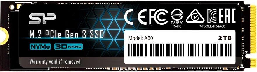 Твердотельный диск 2TB Silicon Power P34A60, M.2 2280, PCI-E 3x4 [R/W - 2200/1600 MB/s] (SP002TBP34A60M28)