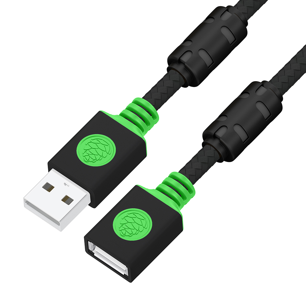 GCR PRO Удлинитель Premium PROF 1.5m USB 2.0 AM/AF, черный, в оплетке текстиль, ферритовые кольца, 28/24 AWG, медь, экран, армирование, заземление