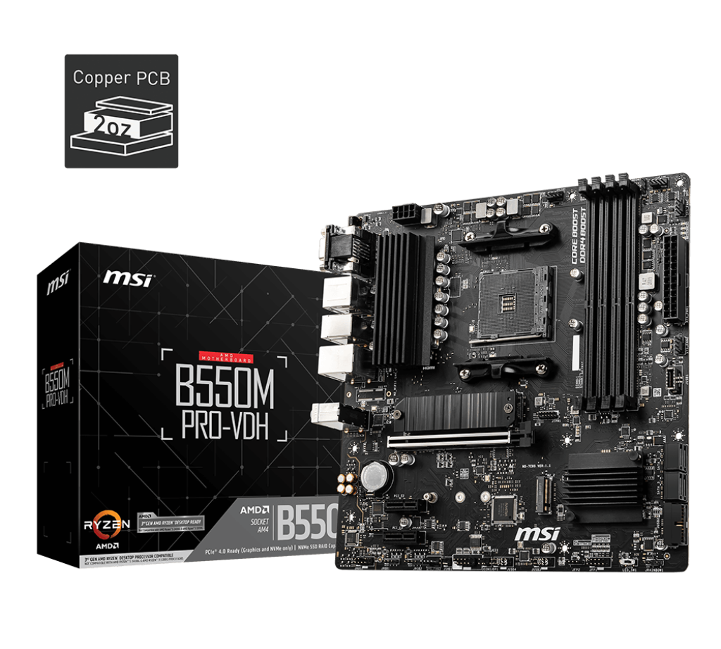 MSI B550M PRO-VDH Soc-AM4 AMD B550 4xDDR4 mATX AC`97 8ch(7.1) GbLAN RAID+VGA+HDMI+DP