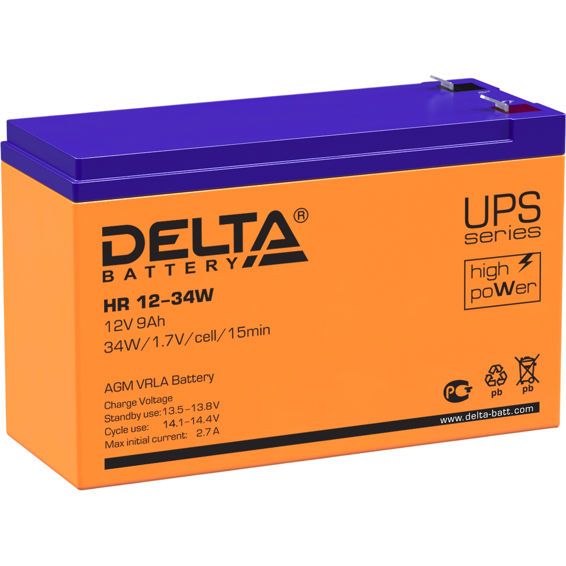 Delta HR 12-34 W (9 А\ч, 12В) свинцово- кислотный  аккумулятор