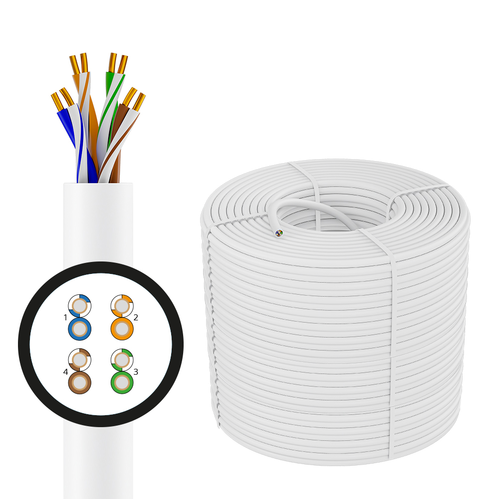 4PH Кабель LAN витая пара 500m в бухте, UTP кат.5e, CCA 4х2х0,5 (24AWG), одножильный (Solid), белый, 4PH-R90922