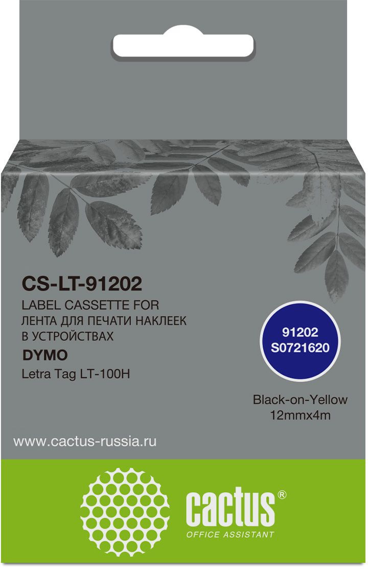 -/ Картридж ленточный Cactus CS-LT-91202 91202 черный/желтый для Dymo Letra Tag LT-100H