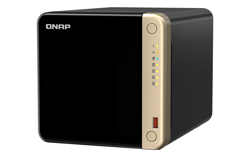 QNAP TS-464-8G Сетевое хранилище без дисков/ SMB NAS 4 HDD trays, 4-core Intel Celeron N5105/N5095 2.0-2.9 GHz, 8 GB RAM (1 x 8 GB) up to 16 GB (2 x 8GB), 2x2.5 Gigabit Ethernet