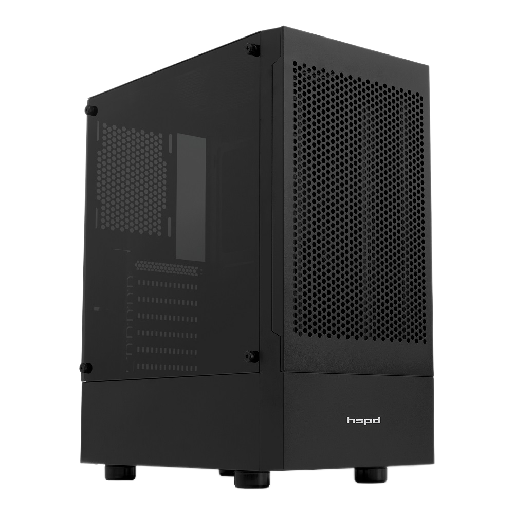 Корпус без блока питания/ Case HSPD M540, Mesh Mid Tower, Black, TG, 0.45 SPCC, no fans, ATX, mATX, mITX, 160/300/150mm, 2x2.5", 2x3.5", 7xPCI, 1xUSB-A 3.0, 2xUSB-A 2.0, 365x216x405mm