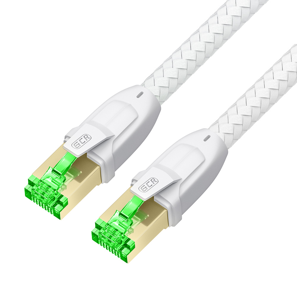 GCR PRO Патч-корд PROF кат.8 ethernet 3.0m S/FTP, RJ45, медь, 40 Гбит/с, 26 AWG, в оплетке текстиль, белый, литой, экран. коннекторы 24K GOLD, T568B