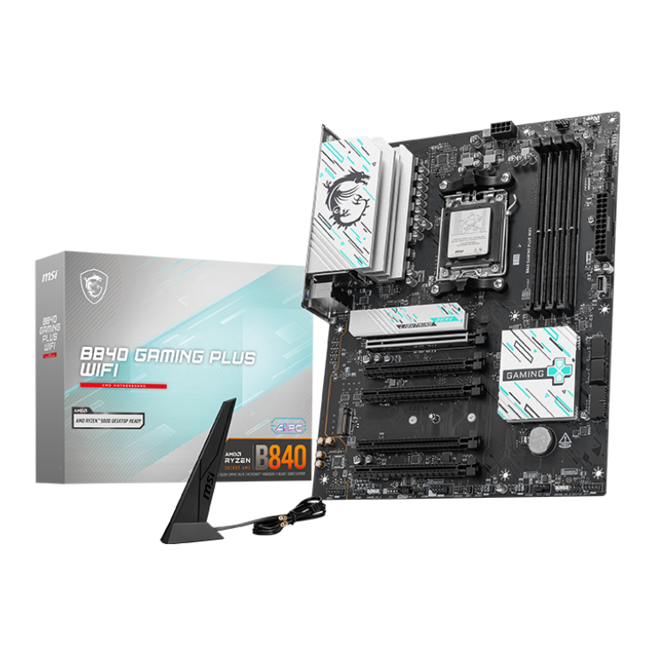 Материнская плата MSI B840 GAMING PLUS WIFI B840, AM5, 4*DDR5, 5*PCIEx16, 3*M.2, 2*TypeC, 1*USB3.2Gen2, 4*USB3.2Gen1, 8*USB2.0, 4*SATA3.0, 2.5G, HDMI, ATX, RTL