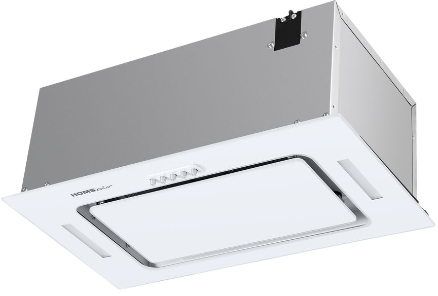 ВЫТЯЖКА HOMSair CROСUS PUSH 52 Glass White/ полновстраиваемая, кнопочное управление, 3 скорости, 850 м3/ч, до 30 м2, 53 дБ, угольный фильтр CF02X - 2 шт, ШхВхД: 518х191х290 мм, белый цвет