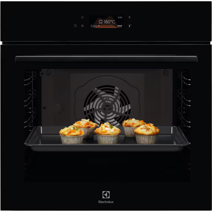 Встраиваемый духовой шкаф ELECTROLUX/ электрический с конвекцией, объем 72 л, 17 режимов, очистка каталитическая, 3 стекла в дверце, направляющие проволочные + телескопические (1 уровень),черное стекло