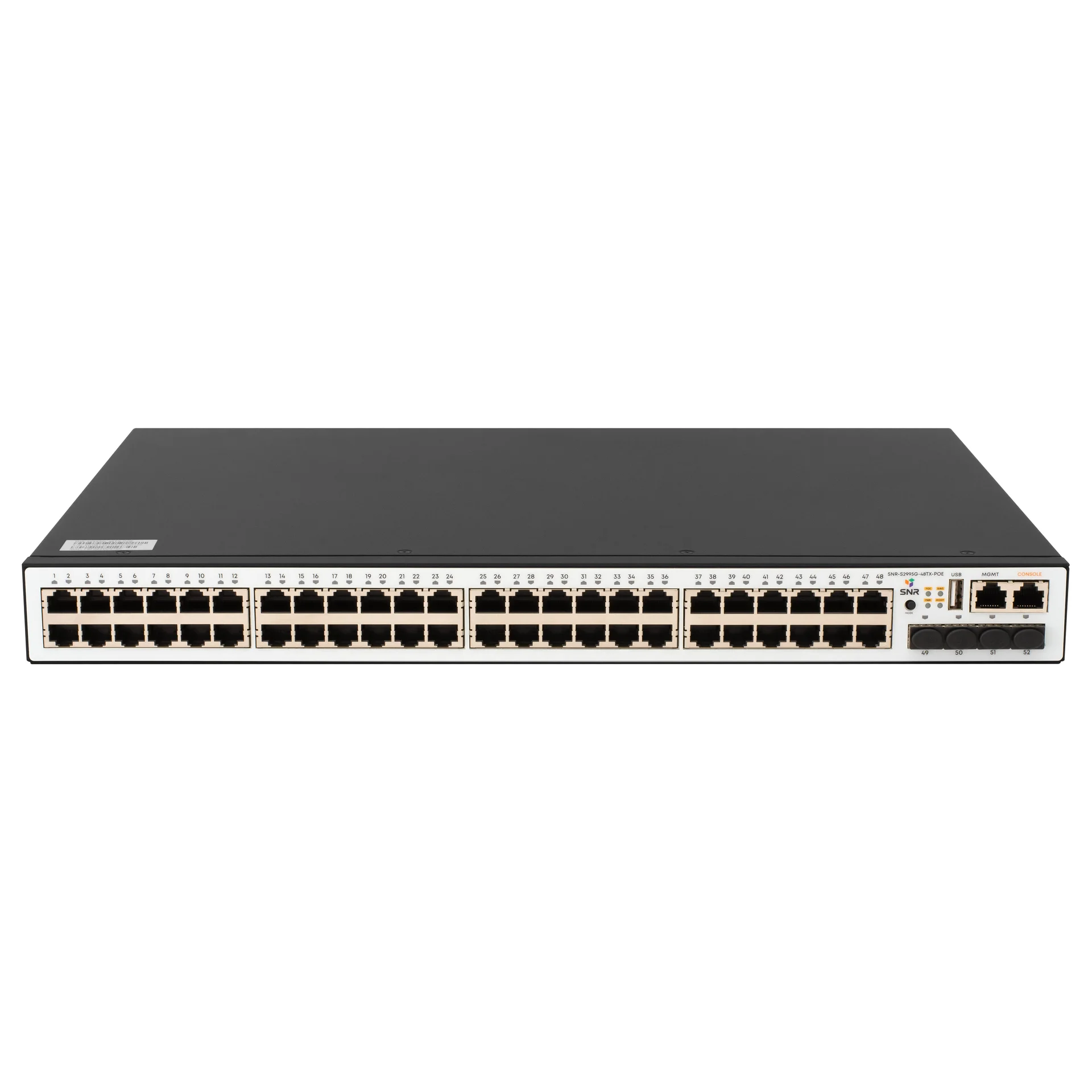 SNR SNR-S2995G-48TX-POE Управляемый PoE коммутатор уровня 3, 48 портов 10/100/1000Base-T, 4 порта 1/10G SFP+, бюджет PoE 740 Вт, VSF HA, встроенный БП ~220V AC, RPS 52-57V DC