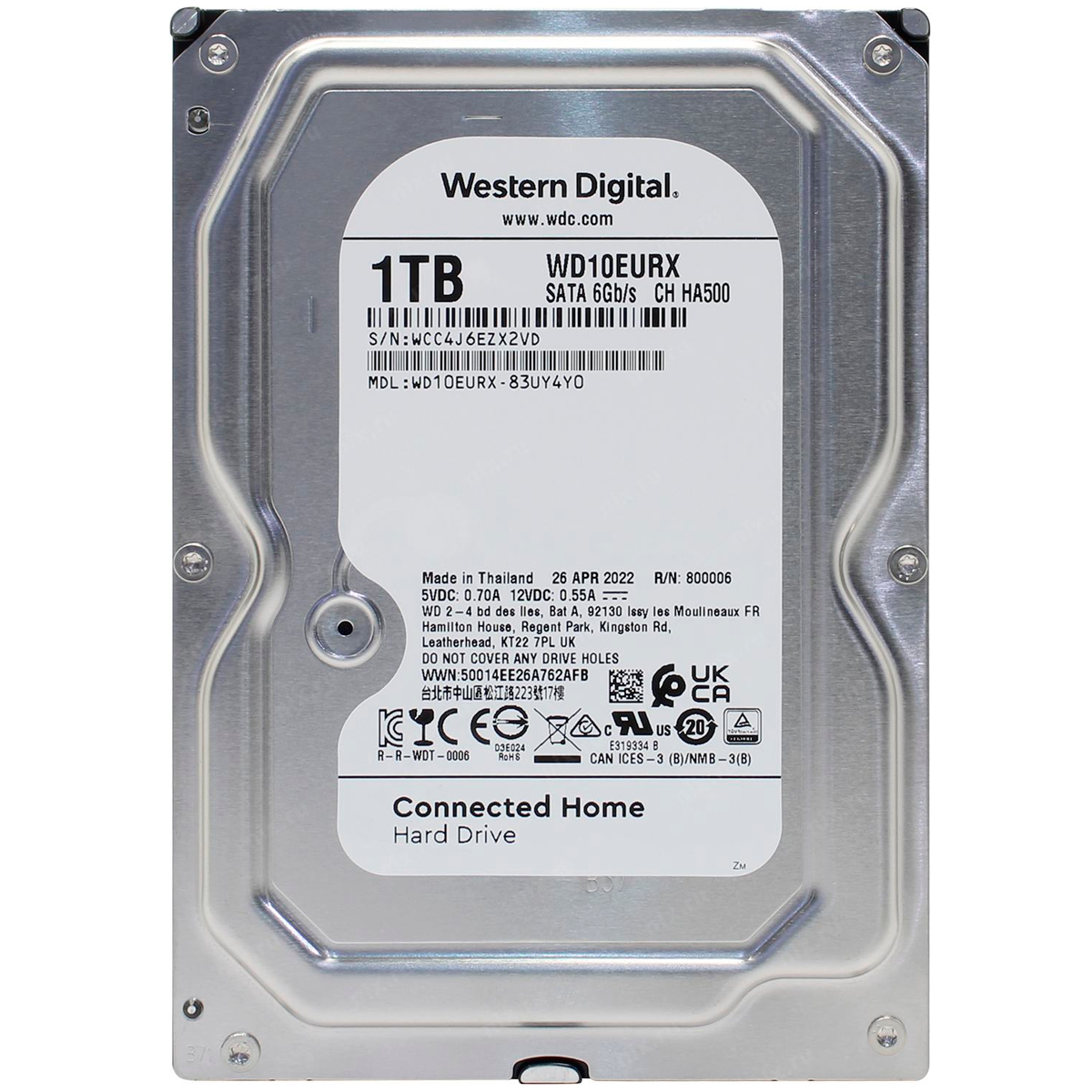 1TB WD AV-GP Video Surveillance 5400 RPM 64mb SATA3 WD10EURX