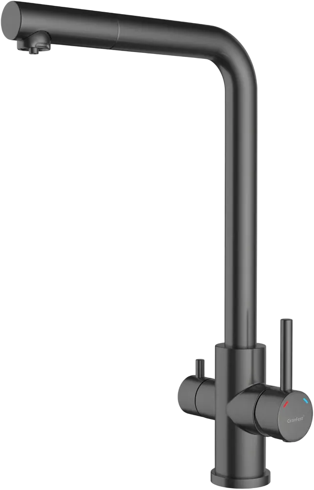 GRANFEST QUARZ Z-5421 PVD графит смеситель для кухни, Г-образный, материал: нержавеющая сталь, поворотный излив, вентиль для фильтра питьевой воды, цвет графит