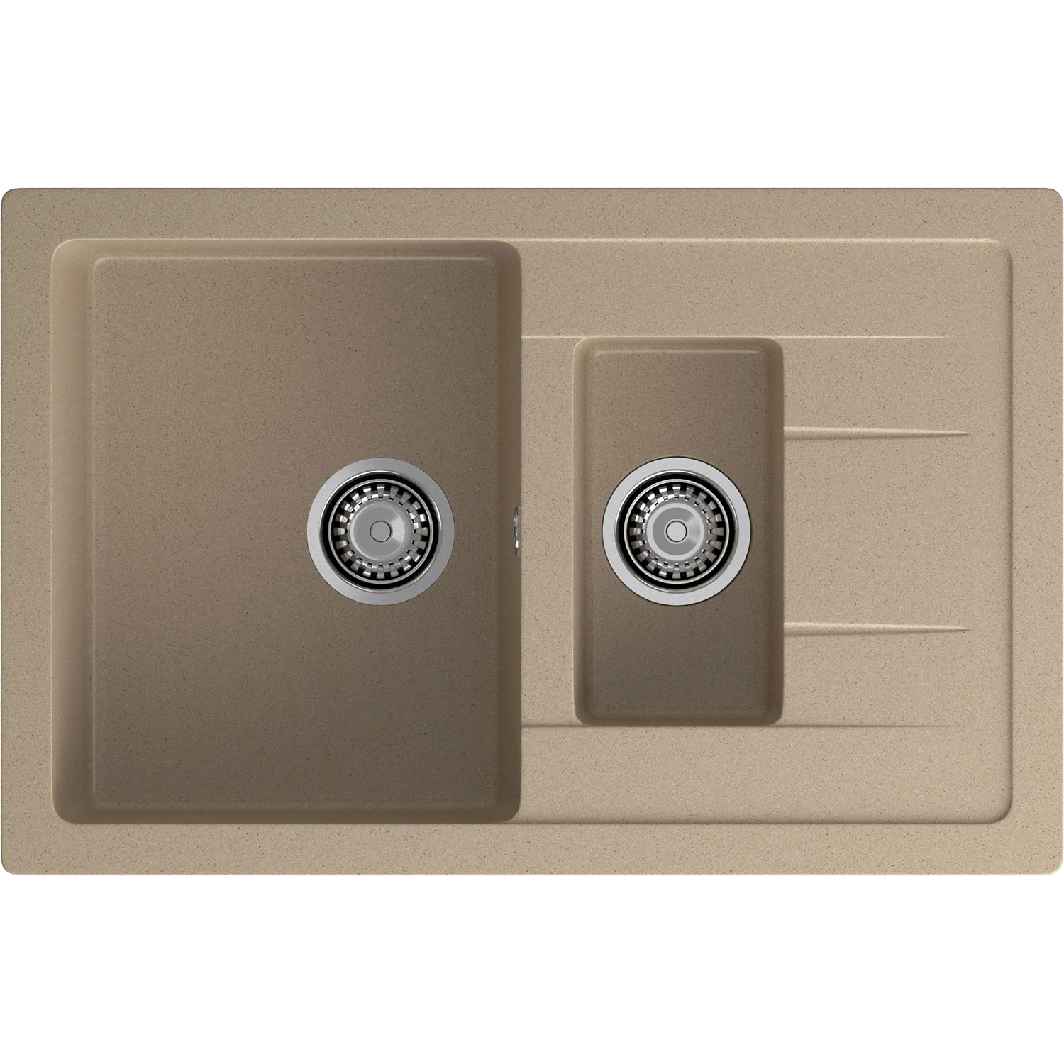 GRANFEST QUADRO Q-775KL песочный 2-чаши+крыло 765*495 мм, монтаж: врезной, материал: мрамор, цвет песочный