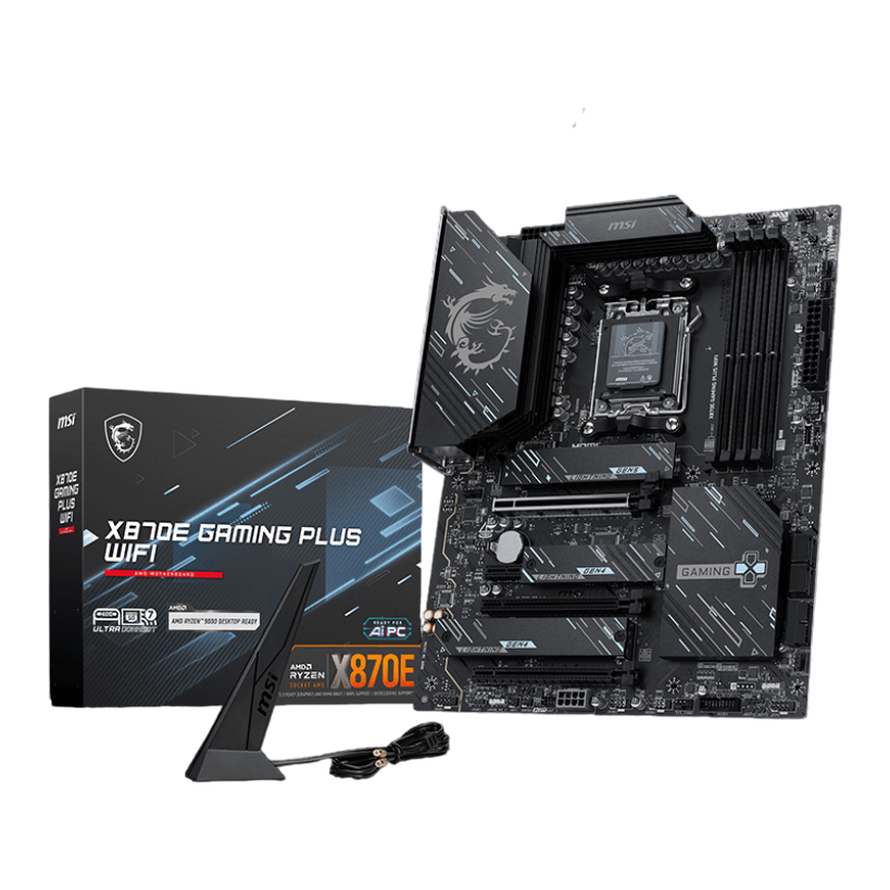 Материнская плата MSI X870E GAMING PLUS WIFI X870E, AM5, 4*DDR5, 3*PCIEx16, 1*PCIEx1, 3*M.2, 2*TypeC, 2*USB3.2Gen2, 6*USB3.2Gen1, 10*USB2.0, 4*SATA3.0, 5G, 1*Type-C(DP), HDMI, ATX, RTL