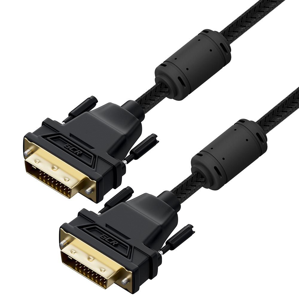 GCR PRO Кабель PROF 3.0m DVI-D, в оплетке нейлон, DVI/DVI, 25M/25M, GOLD, медь, черный, ферритовые кольца, 3Х экран с армированием